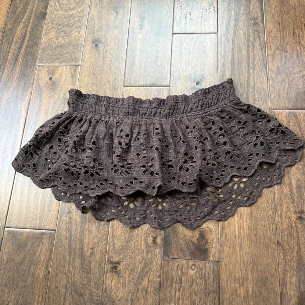 Free People FP One Crop Top Womens Small Brown Excellent Eyelet Off Shoulder‎